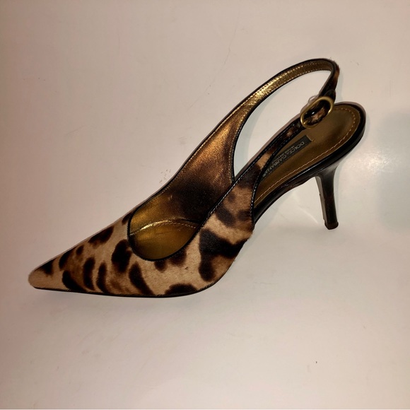 Dolce & Gabbana Sz 38 Vintage Vero Cuoio Leopard Pointed Toe 3” Slingback Pumps - Picture 3 of 16